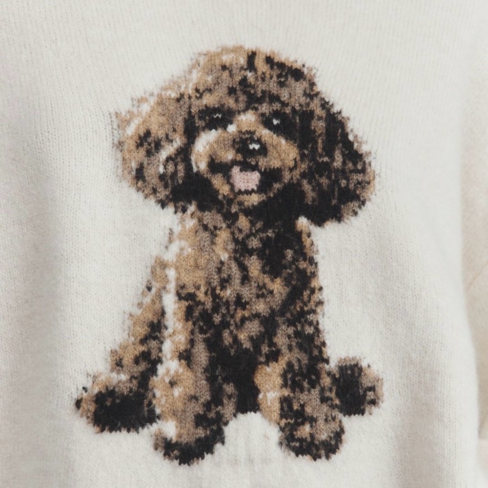 Anthropologie Maeve Crew Neck Dog Icon Pullover Sweater Neutral Doodle Size XL - Picture 5 of 11